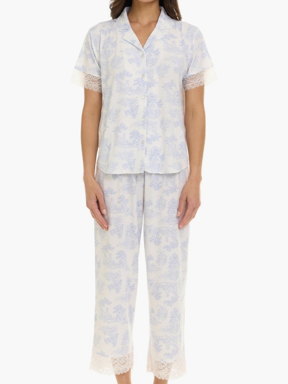 Flora Nikrooz Light Blue Floral Lace-Trim Pajama (tops only)